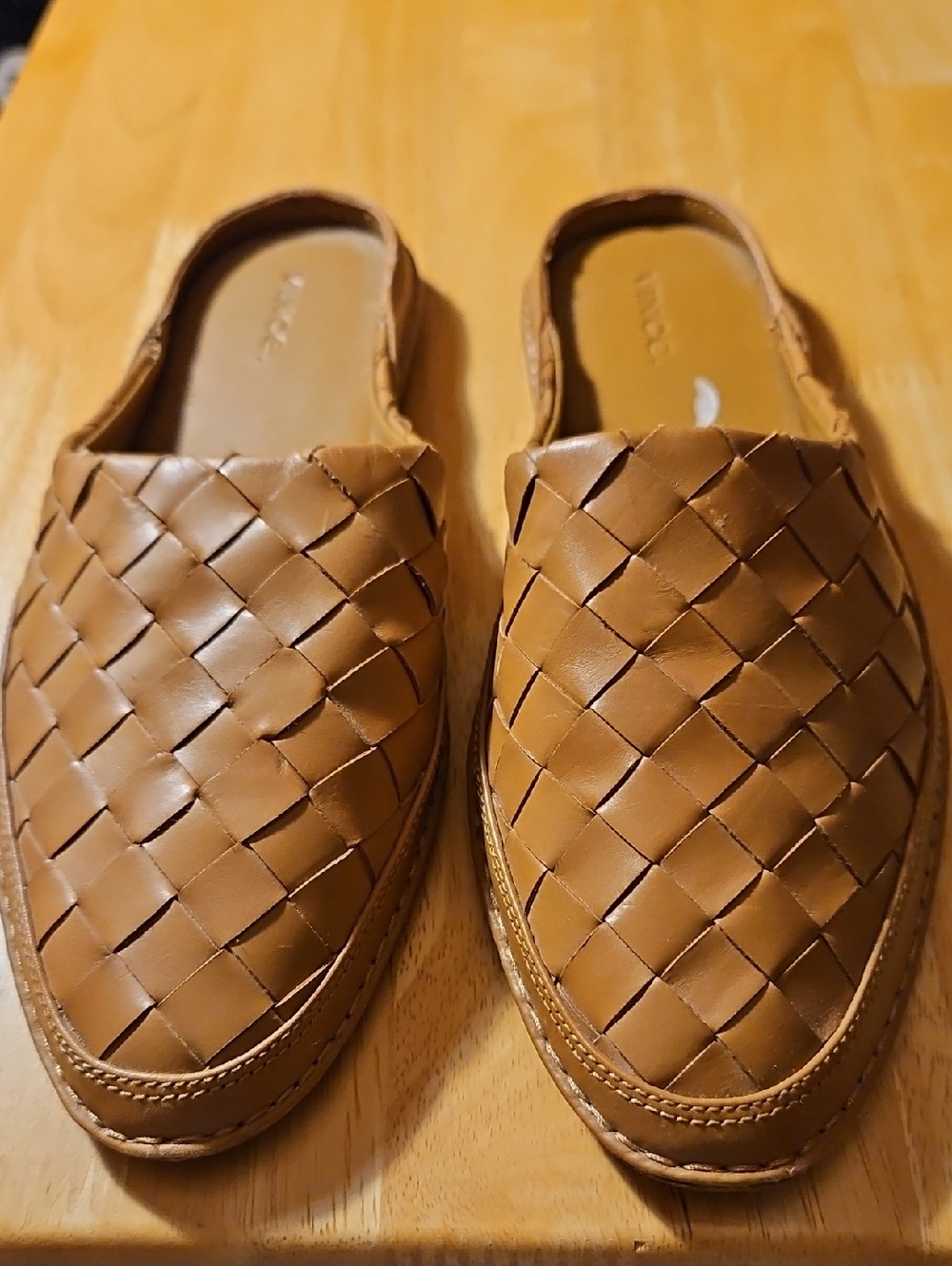 Vince Woven All Leather Slip-On Mules in Cognac